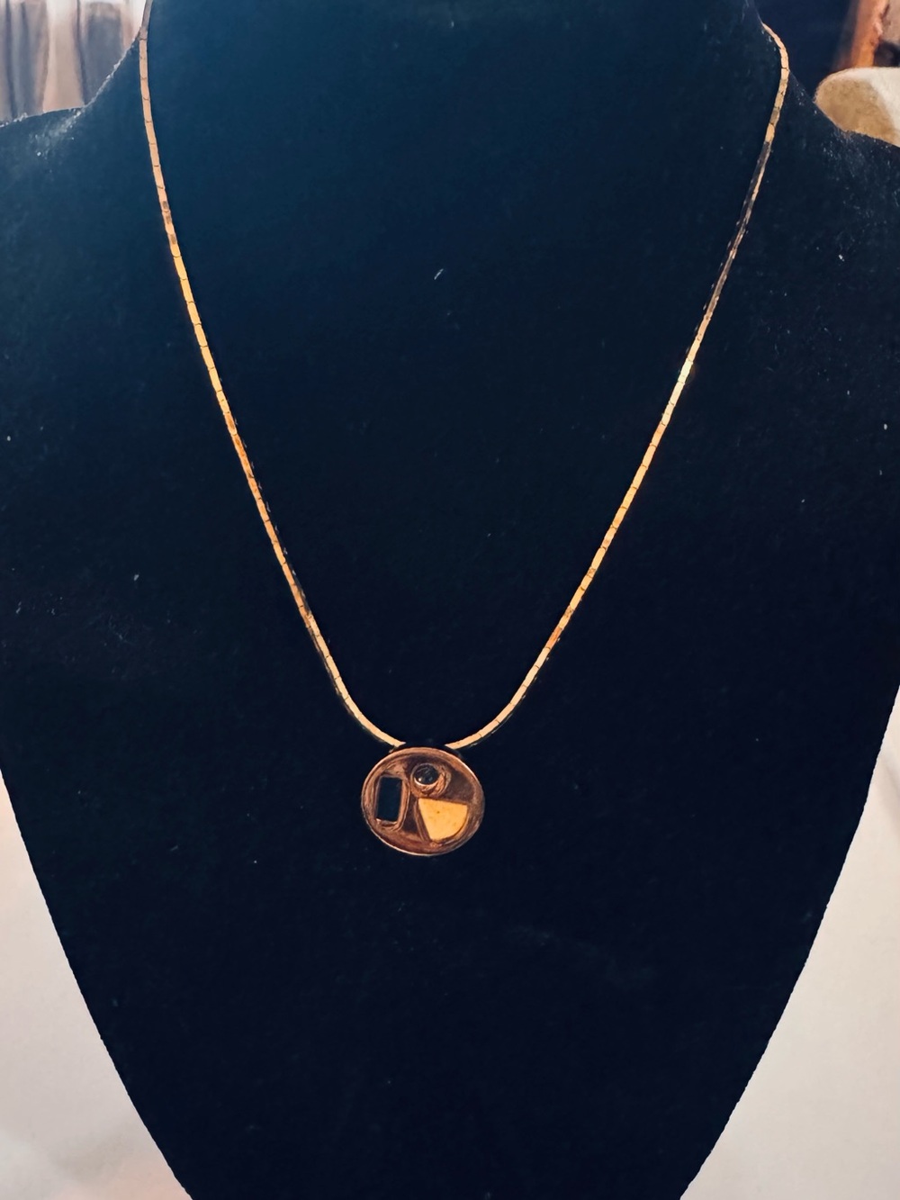 Givenchy Gold colored Round Pendant Necklace with Geometric Inlays and